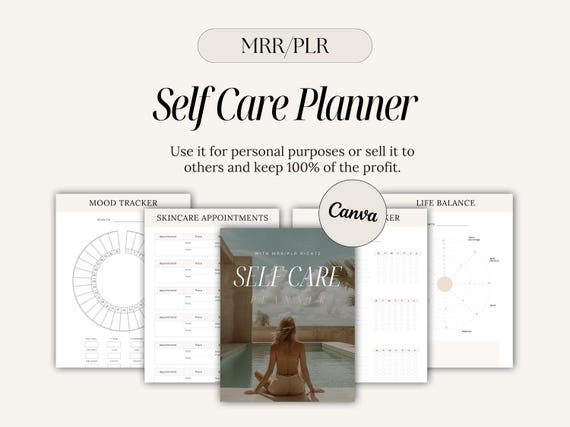 MRR PLR Self Care Planner w/ Master Resell Rights, Digital Journal, Sell As Your Own, PLR Digital Products, Digital Marketing, Canva