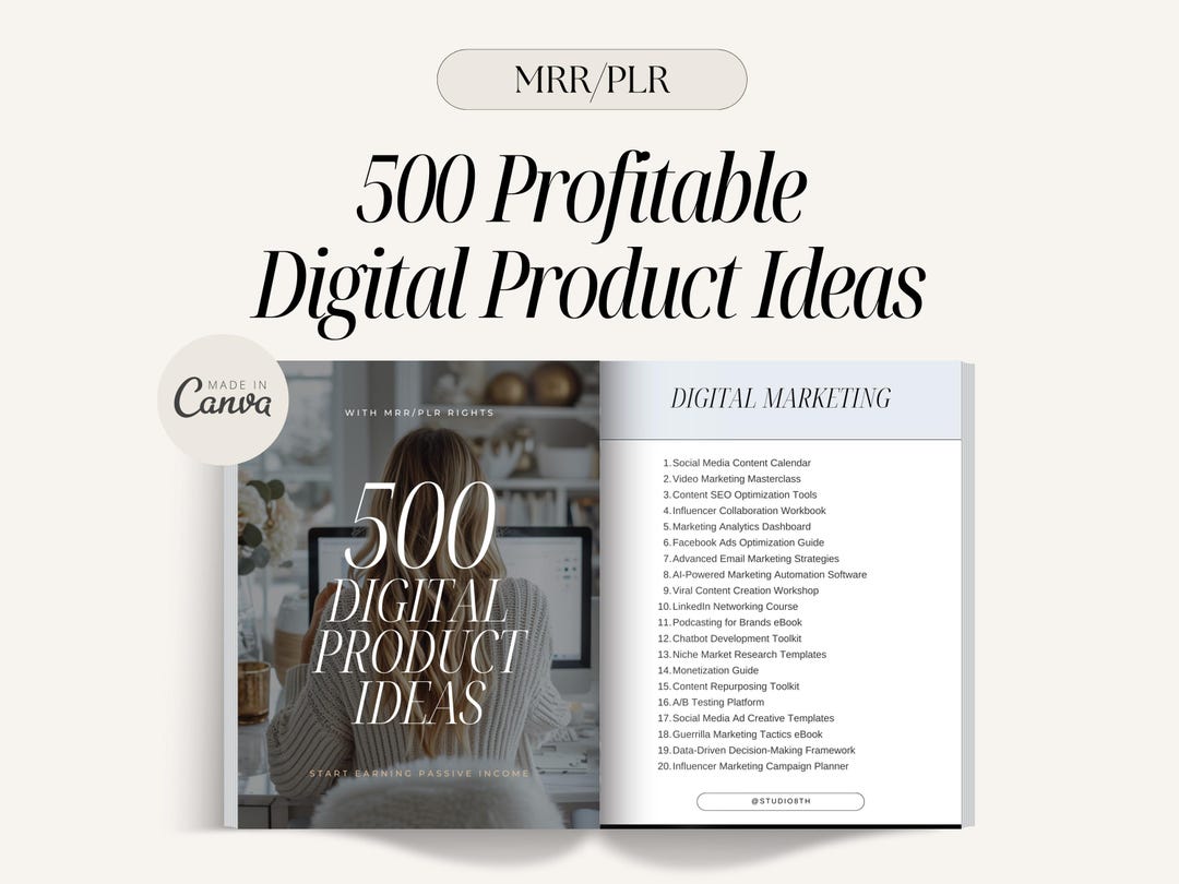500 Digital Product Ideas: MRR PLR Canva Templates - Etsy