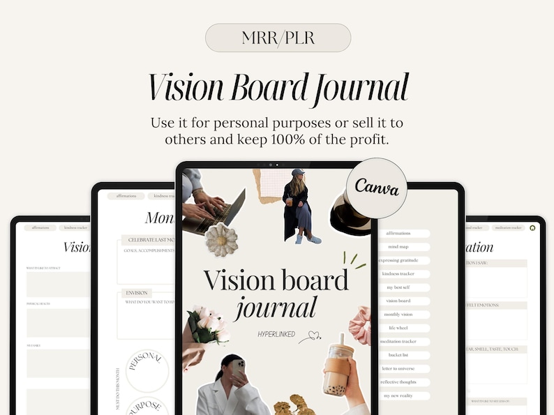 Digital Vision Board Journal Hyperlinked PLR Digital Planner Vision ...