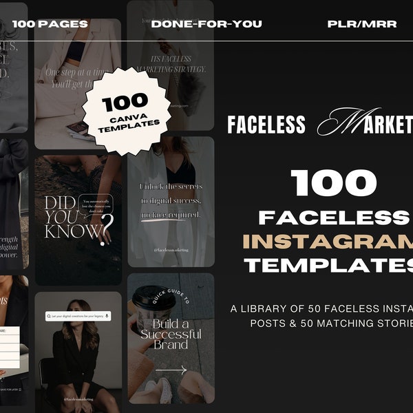 NEW Faceless Digital Marketing Instagram Post & Stories Templates, Social Media Templates With Master Resell Rights, MRR/PLR, Canva Template