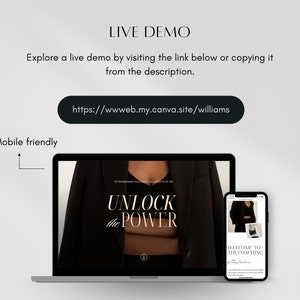 May include: A laptop and a mobile phone displaying a website with the text "Unlock the Power" and a woman wearing a black blazer and a brown top. The website is for a coaching program called "The Coaching by Tilly Williams".