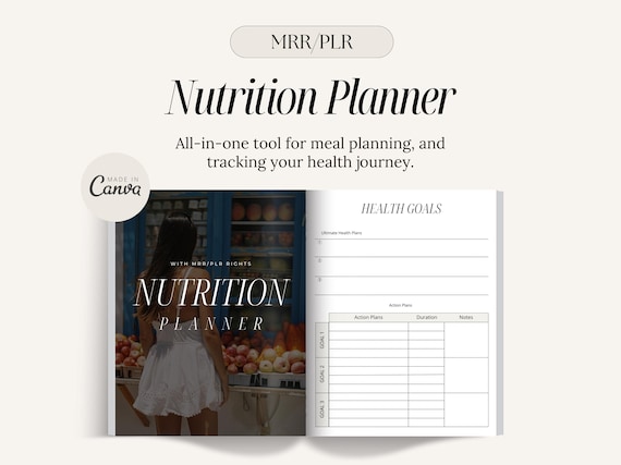 Nutrition Planner: Meal Planning & Health Goals Canva Template (MRR/PLR)