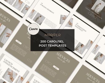 200 Carousel Post Templates, Social Media Coach Templates, Digital Marketing Instagram Templates, Includes MRR/PLR, Canva Template Bundle