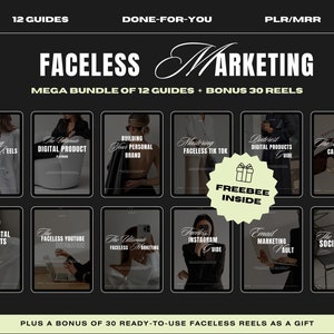 NEW Bundle of 12 Most Popular Faceless Guides, Faceless Digital Marketing Bundle with Master Resell Rights, Bonus 30 Faceless Reels, MRR/PLR