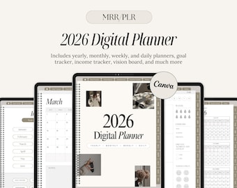 MRR PLR 2026 Planner, Digital Planner Template w/ Master Resell Rights, PLR Planner, Canva Template, Aesthetic Minimalistic Daily Lifestyle