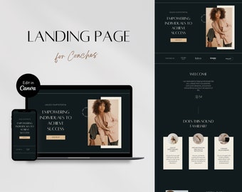 Dark Theme Landing Page: Canva Website Template for Coaches (Digital Download)