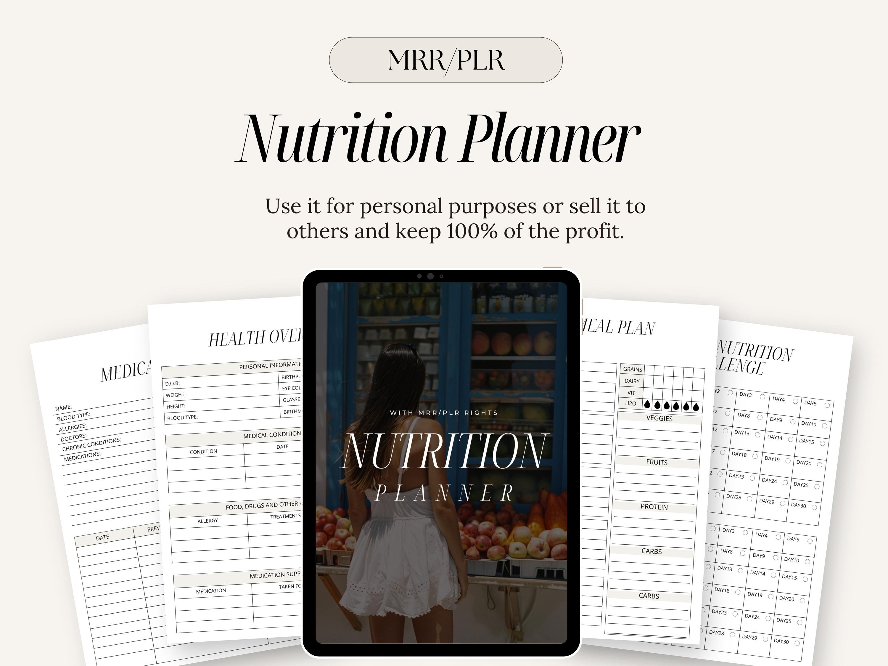 Nutrition Planner: Healthy Living Digital Journal, Canva Template (MRR PLR)