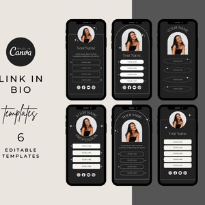 Link In Bio Template, Instagram Bio, Link In Bio Canva, Minimal Link In Bio Canva template, Link Tree Template Alternative, Set of 6 Dark