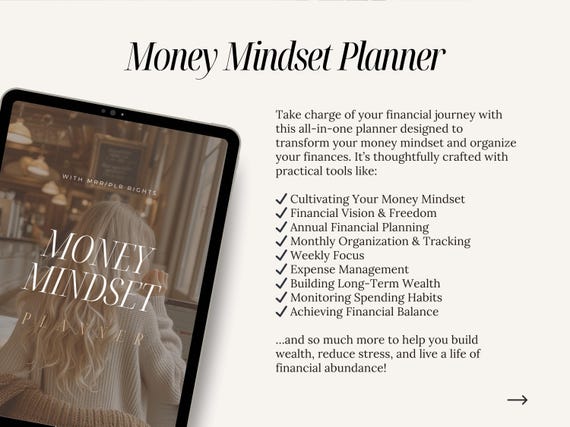 Money Mindset Planner w/ Master Resell Rights, MRR Budget Planner, PLR Digital Product, Digital Journal, Sell As Your Own, Digital Marketing