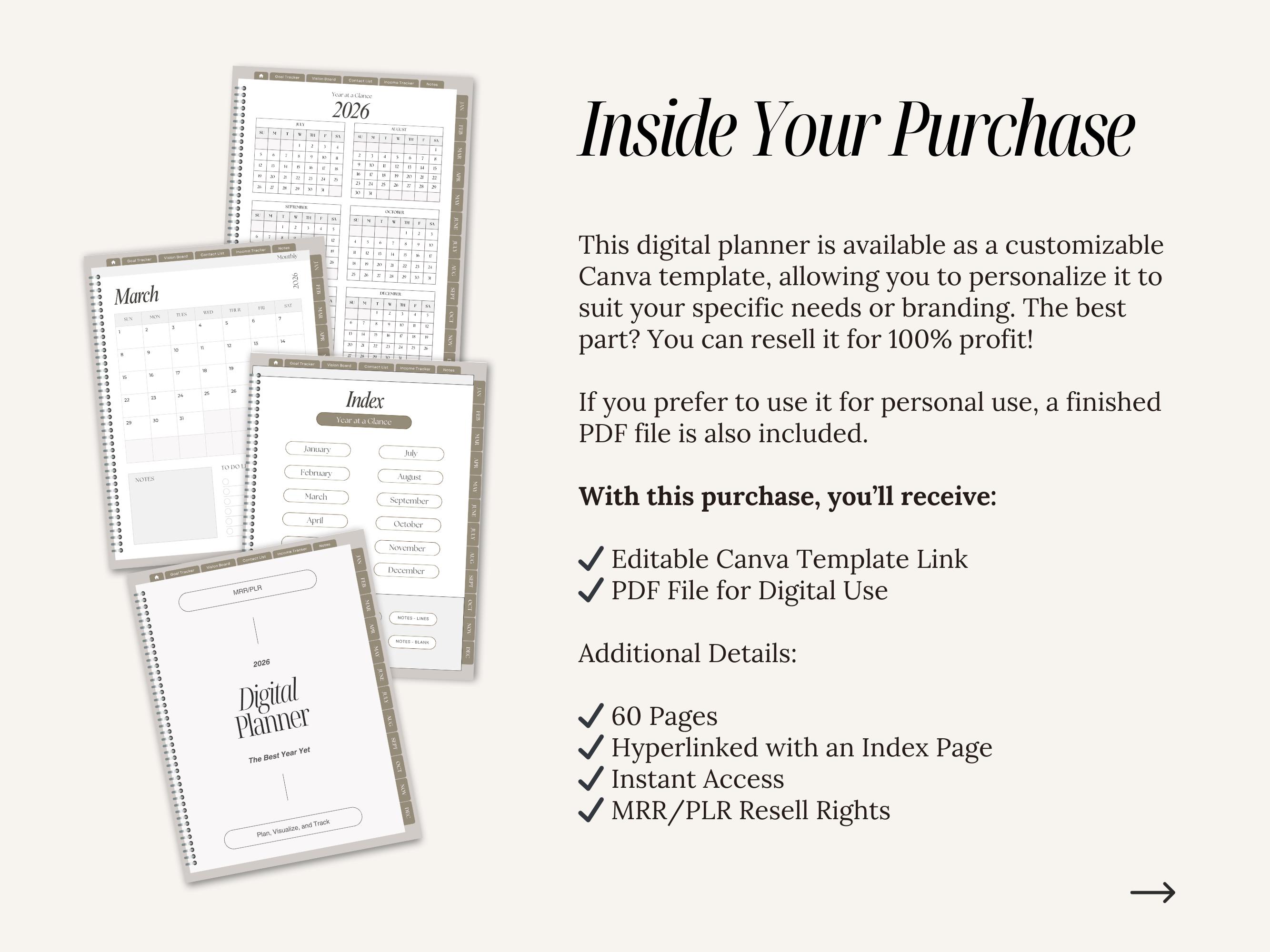 MRR PLR 2026 Planner, Digital Planner Template W/ Master Resell Rights ...