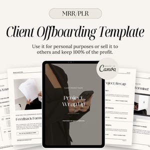 Plantilla de despedida/desvinculación de clientes, resumen de proyecto, guía de despedida, uso personal y comercial, MRR PLR, plantillas de Canva para pequeñas empresas