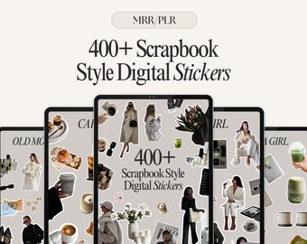 Digital Sticker Vault 400 Scrapbook Style Stickers PLR MRR Rights Viral Instagram Carousel Canva Aesthetic