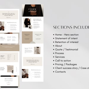 May include: A website mockup for a coaching service. The website features a minimalist design with a neutral color palette. The text on the website includes the phrase "Unlock the Power" and "Together we'll create a life that surpasses your wildest dreams".