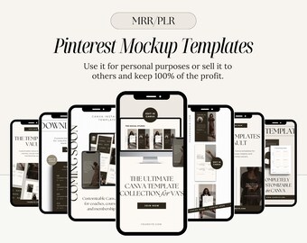 MRR PLR Pinterest Mockup Templates, Digital Product & Planner Mockups, Online Course, Digital Marketing And Coaching Mockup Templates, Canva