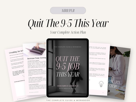 Quit The 9-5 This Year eBook With Master Resell Rights, Guide & Workbook, Sell As Your Own, Digital Marketing, MRR, PLR, Canva Template