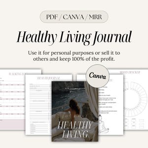 Healthy Living Journal w/ Master Resell Rights, Wellness and Mindfulness, PLR Digital Product, Digital Journal, Sell As Your Own, MRR Canva