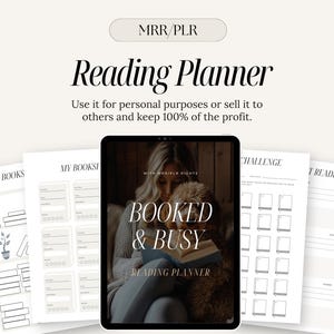 Planner di lettura con diritti di rivendita master, diario di lettura digitale, prodotti digitali PLR, pagine del planner di lettura di libri, modello MRR PLR Canva