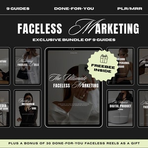 NEW Bundle of 9 Best Selling Faceless Guides, Faceless Digital Marketing Bundle with Master Resell Rights, Bonus 30 Faceless Reels, MRR/PLR