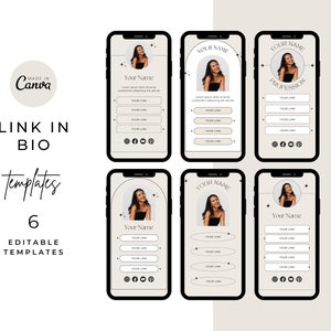 Link In Bio Template, Instagram Bio, Minimal Link In Bio Canva template, Link Tree Alternative, Set of 6 Beige, Light
