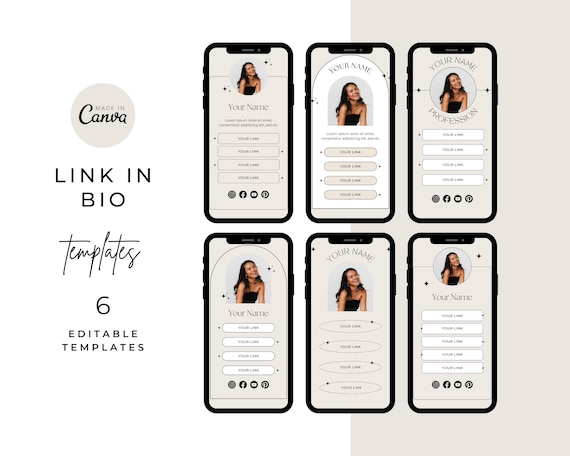 Link In Bio Template, Instagram Bio, Minimal Link In Bio Canva template, Link Tree Alternative, Set of 6 Beige, Light
