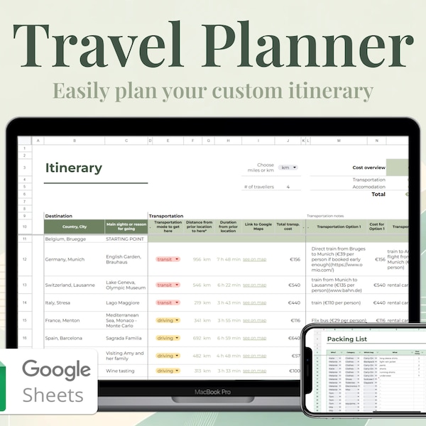 Planificador de viajes definitivo de Google Sheets: ¡itinerario, presupuesto y más!