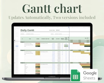 Plantilla de diagrama de Gantt (se actualiza automáticamente, incluye vista diaria y semanal, cambia fácilmente fechas, duraciones y colores)