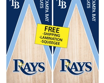 Tampa Bay Rays Baseball Light Wood Cornhole Wrap (2pc) | Cornhole Decals | Free Shipping | Free Customization | Custom Cornhole Wraps