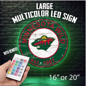 Led Backlit Rustic Minnesota Wild sign. 16”/20&quot; round sign with high resolution, laminated. Free Shipping.