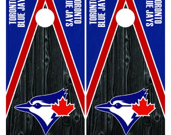 Toronto Baseball Dark Wood Cornhole Wrap (2pc) | Cornhole Decals | Free Shipping | Free Customization | Custom Cornhole Wraps
