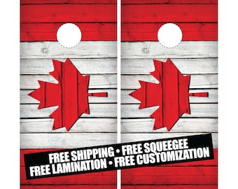 Canadian Flag Cornhole Wrap (2pc) | Canada Cornhole Decals | Free Shipping | Free Customization | Custom Cornhole Wraps