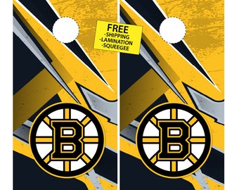 Boston bruins xtreme hockey Cornhole Wrap ice (2pc) | Cornhole Decals | Free Shipping | Free Customization | Custom Cornhole Wraps