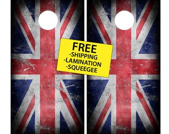 UK Flag rustic Cornhole Wrap (2pc) | Union Jack flag | Cornhole Decals | Free Shipping | Free Customization | Custom Cornhole Wraps