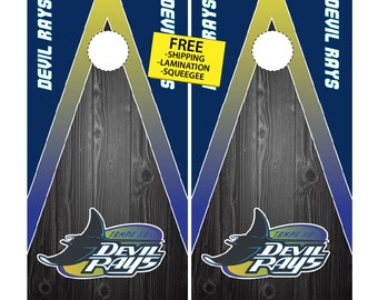 Tampa Bay Rays Baseball Light Wood Cornhole Wrap (2pc) | Cornhole Decals | Free Shipping | Free Customization | Custom Cornhole Wraps