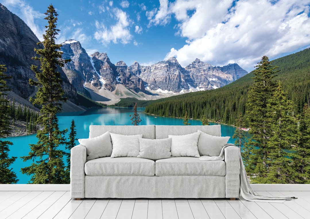 Moraine Lake Mountains Wall Mural Mountains Mural Peel and Stick Mural ...