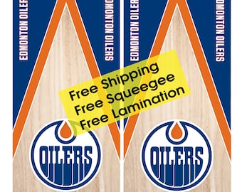 Edmonton hockey Cornhole Wrap (2pc) | Cornhole Decals | Free Shipping | Free Customization | Custom Cornhole Wraps