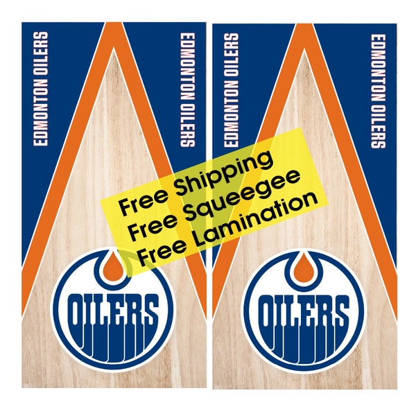 Wrap cornhole hockey d'Edmonton (2 pièces) | Stickers cornhole | Livraison gratuite | Personnalisation gratuite | Emballages cornhole personnalisés