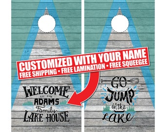 Lake House Custom Cornhole Wraps (2pc) | Lake Cornhole | Cabin Cornhole | Personalized Cornhole Wrap | Free Shipping | Free Lamination |