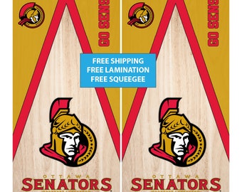 Ottawa Senators hockey Cornhole Wrap light wood (2pc) | Cornhole Decals | Free Shipping | Free Customization | Cornhole Wraps