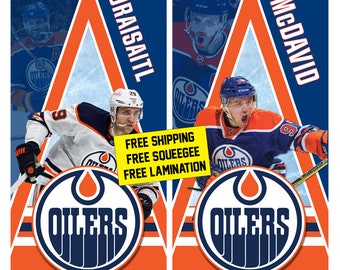 Edmonton Oilers McDavid Draisaitl hockey | Cornhole Wrap (2pc) | Cornhole Decals | Free Shipping | Free Customization