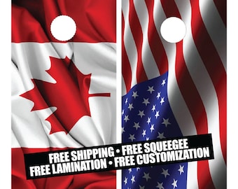 Canada VS. USA Cornhole Wrap (2pc) | Canada Cornhole Decals | Free Shipping | Free Customization | Custom Cornhole Wraps