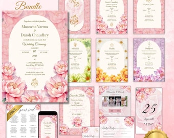 Pastell Floral indische Hochzeitseinladung Bundle: Video & druckbar
