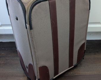 Vintage LL Bean carry on roller luggage w leather trim