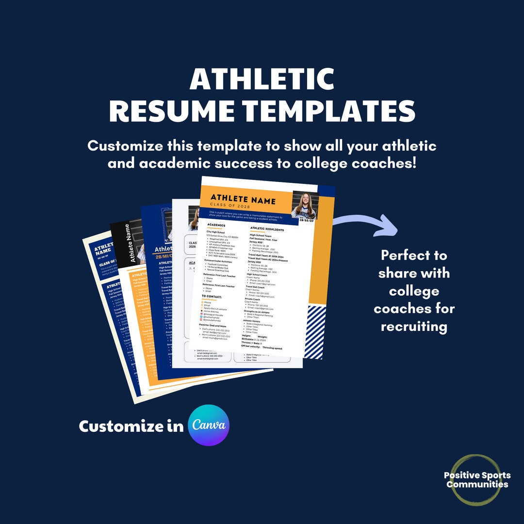 Allsports Athletic Resume Template for College Recruitment, Editable Allsports Athletic Resume Template for College Recruitment, Editable