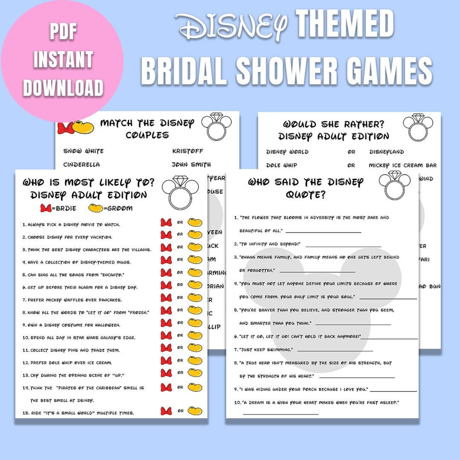 Disneyworld Inspired Bridal Shower Games Mickeyandminnie Bridal Shower