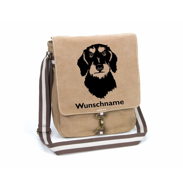 Dackel Rauhaar Canvas Schultertasche personalisierte Umhängetasche mit Hundemotiv und Namen