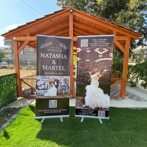 Marke Rollbanner | Benutzerdefinierter versenkbarer Hochzeitsbannerständer mit Vollfarbdruck | Wimpelkette Hochzeit | Hochzeit-Aufsteller | Individuell