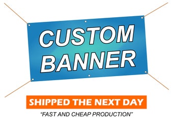 Banners de vinil personalizados em cores - Produção no dia seguinte - Banner de negócios - Banner de eventos de vinil - Banner de suprimentos para festas - Bainha - Ilhó 2