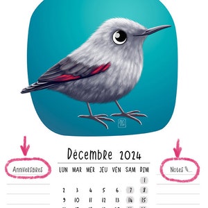 Calendrier 2024 Oiseaux / Format A4 / Production 100% française / Cadeau de Noël / Décoration / Illustration / Calendrier mural image 6