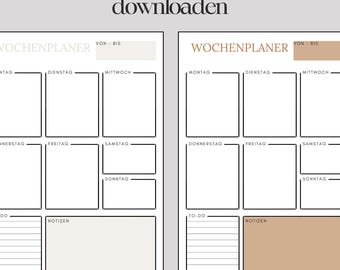 Wochenplaner DIN A3 und A4 / digitaler DOWNLOAD / Home Office / To-Do Liste / druckbare Vorlage / minimalistisch und schlicht / deutsch