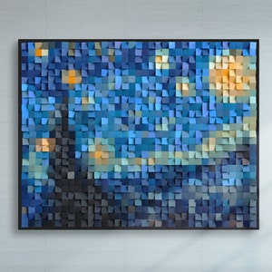 3D Wooden Starry Night Mosaic Wall Art - Custom Van Gogh Inspired Commission Painting Sculpture